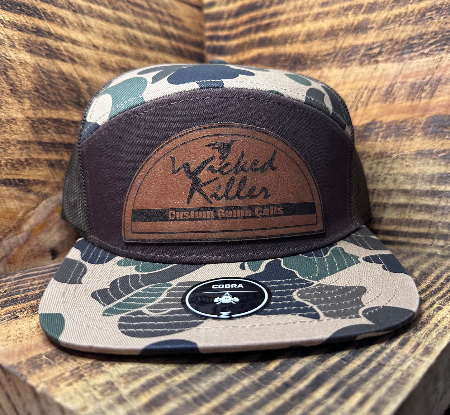 Hat: Old school camo, Brown Panel, Half moon patch